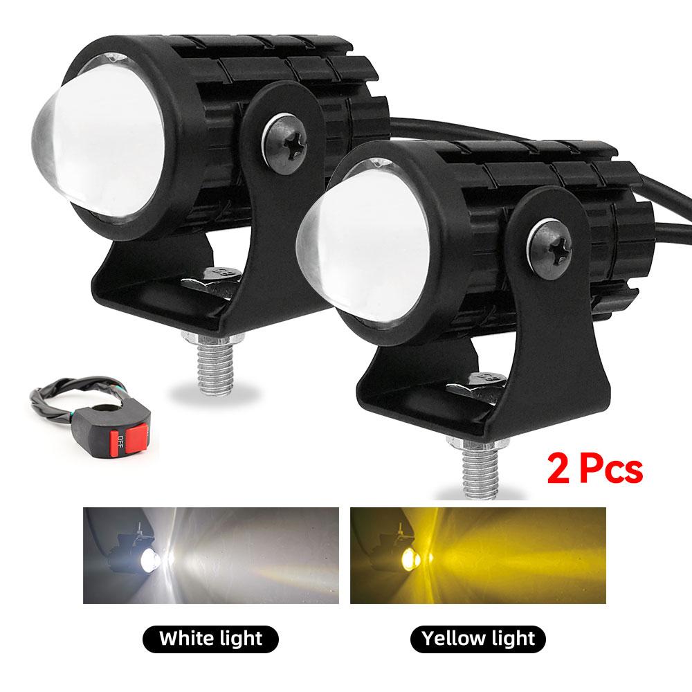 Motorcycle LED Headlight Spotlight Projector Lens Dual Color Super Bright Driving Light Auxiliary Lamp Moto Scooters Accessories