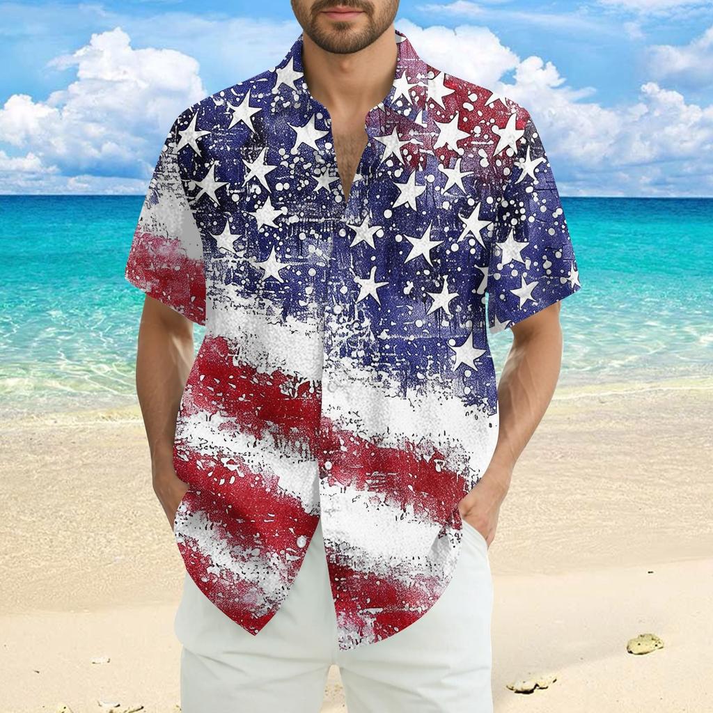 Men's Casual Casual Independence Day Print Short-sleeved Shirt