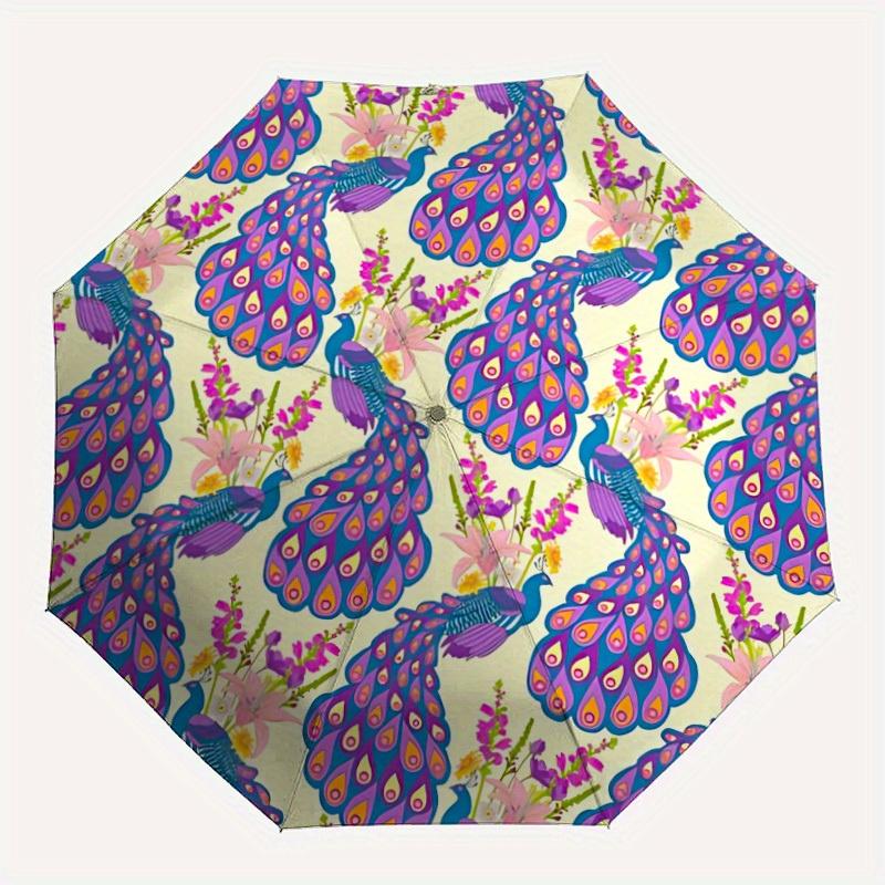 

1pc Peacock Feather Pattern Automatic Open, Sturdy Iron Frame, Compact Folding Design, All-Season Portable Umbrella for Women & Men yy250801084