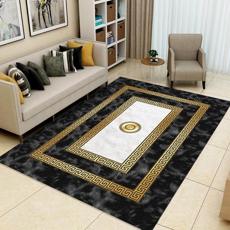 Elegant Retro Border Carpet with Exquisite Patterns Non Slip Coffee Table Mat for Living RoomBedroomCasual and ComfortableCarpet