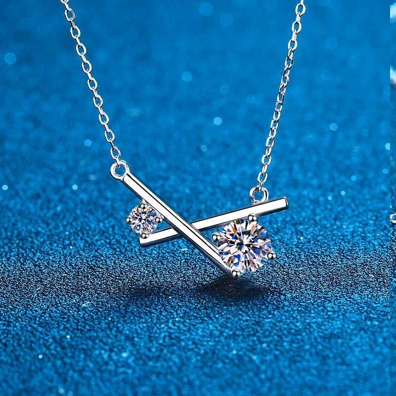 Real Moissanite X Cross Necklace for Women Colorless VVS Diamond Balance Cross Pendant Neckalce Sterling Silver Wedding Jewelry