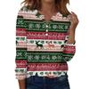 Women's Fashion Casual V-Neck Long Sleeve Decorative Button Christmas Print Top