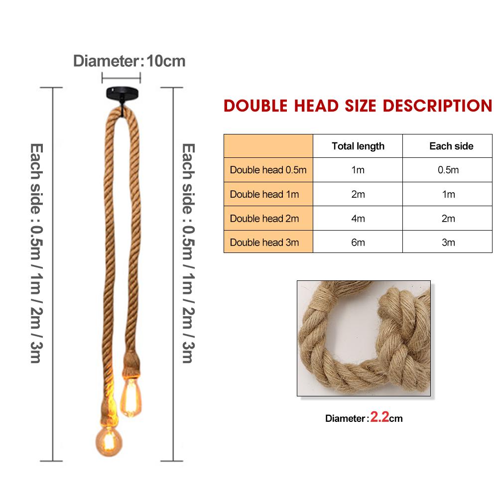 E27 Led Pendant Lights Vintage Hemp Rope Decor Hanging Lamp Creative Retro 1M 2M 3M Industrial Lamp AC90-260V Double Single