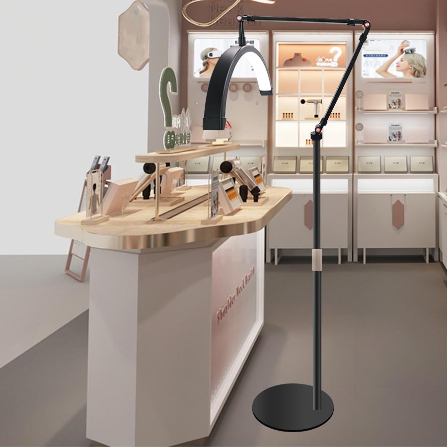 

Напольная лампа в форме полумесяца, техническая лампа для косметолога, лампа для наращивания ресниц, регулируемая высота стойки, вращение многофункционального заполняющего света на 360°