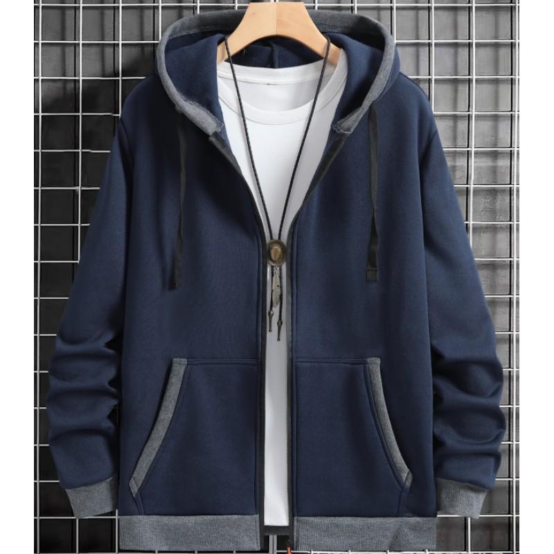 Men's Thickened Hooded Cardigan for Fall/Winter; Youth Zipper Casual Jacket