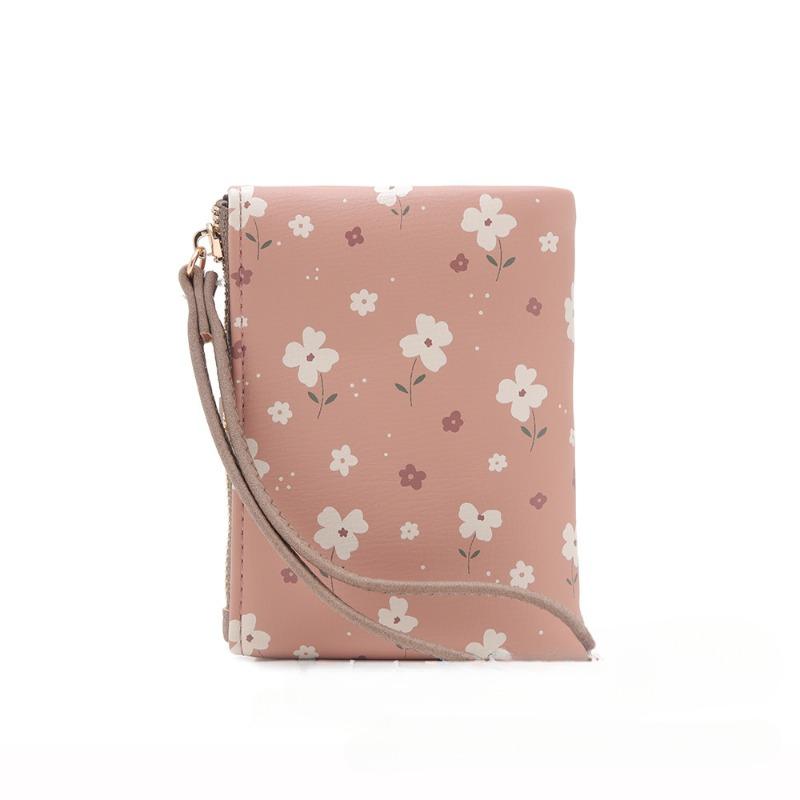 Female Wallet PU Flower Zipper Multi Card Folding Handheld Coin Student Zero Wallet