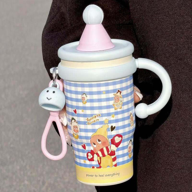 

OLOEY Cartoon Stainless Steel Coffee Mug with Straw