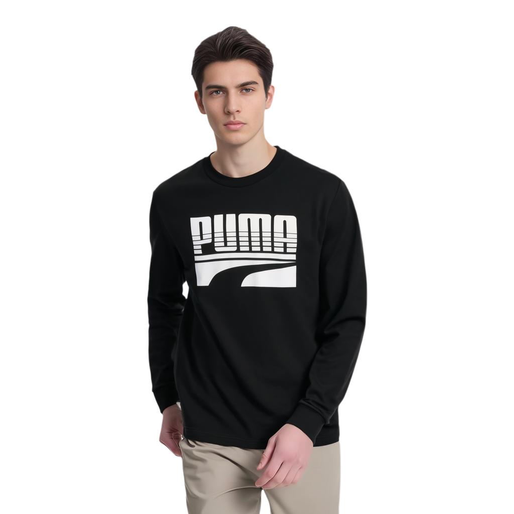 Puma Mikina s potiskem písmen, kulatým výstřihem a dlouhým rukávem, americká mikina pro muže, černá 580905-06