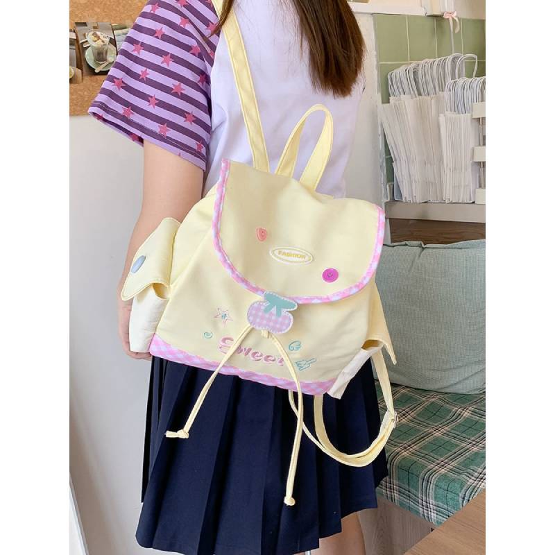 Girl Teen Nylon Casual Backpack With Pouch For Travel And School