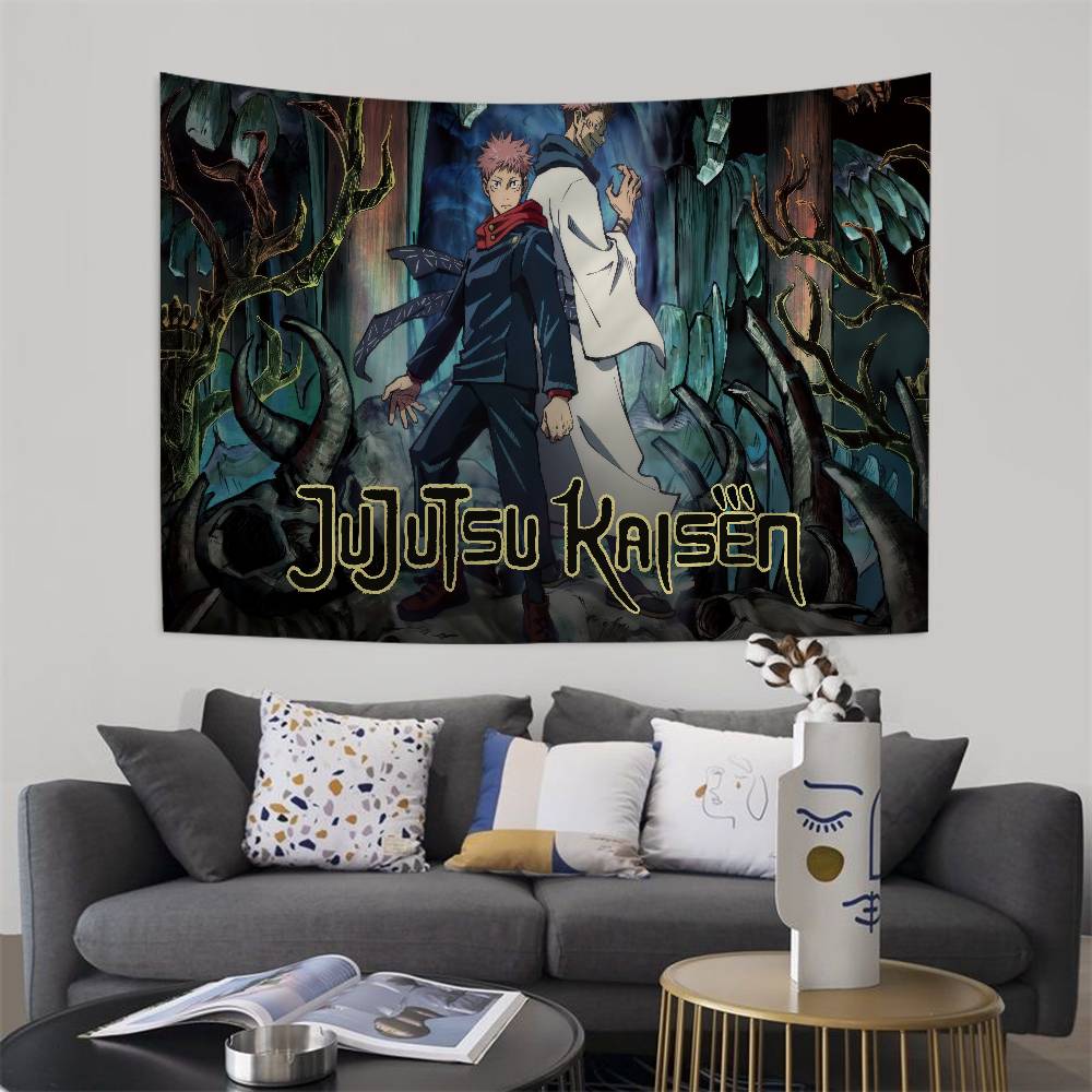 Popular Anime Jjujutsu Kkaisen Printed Large Wall Tapestry Indian Buddha Decoration Witchcraft Bohemian Hippie Wall Art Decor