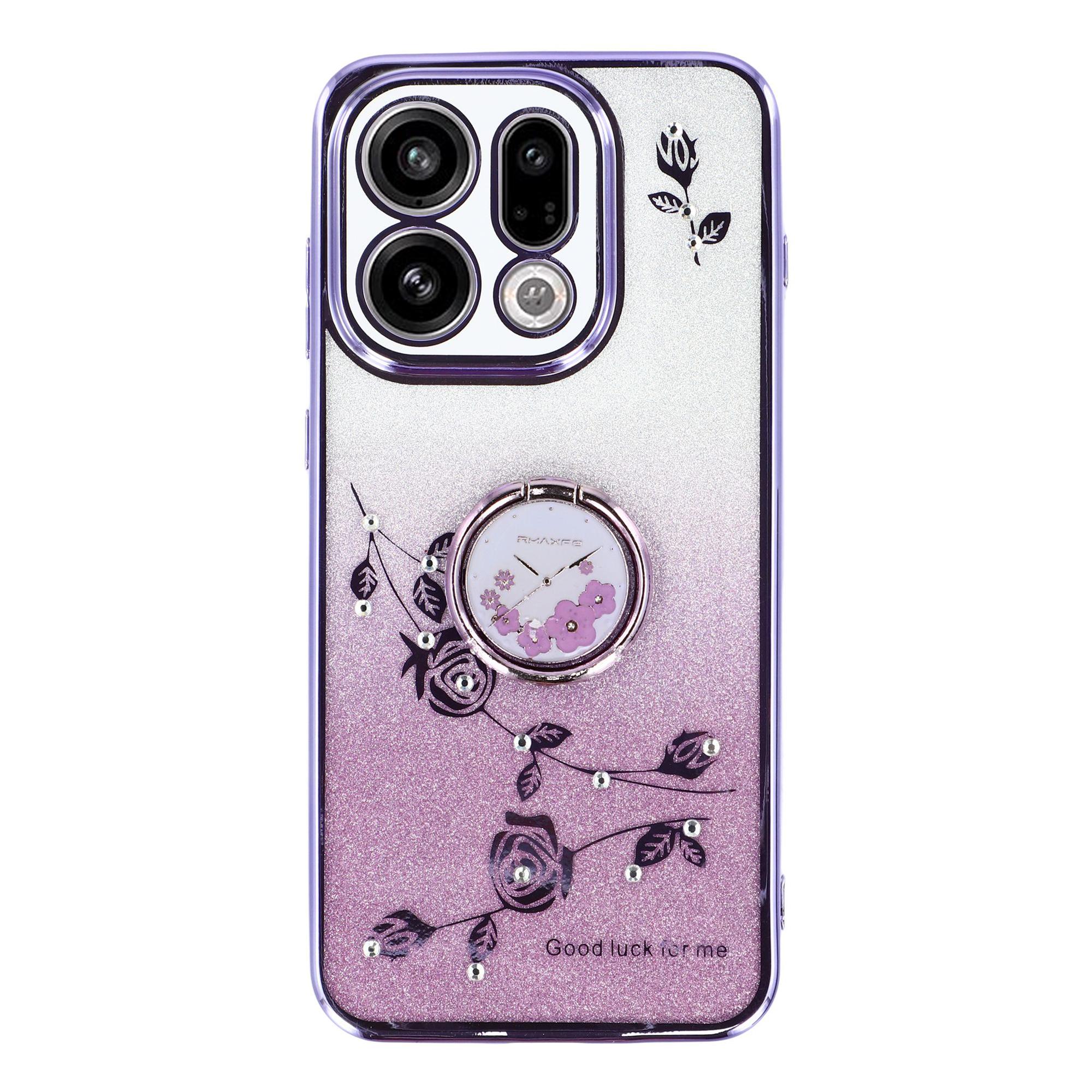 

KADEM For Oppo Find X9 5G Case Ring Kickstand TPU Flowers Phone Cover Gradient Glitter
