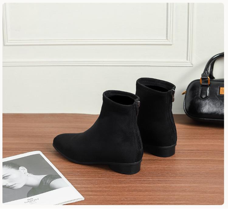 Grape Mom's Korean Retro Square Toe Suede Martin Boots for Women - Versatile Chunky Heel, Height-Enhancing, Autumn/Winter Short Boots