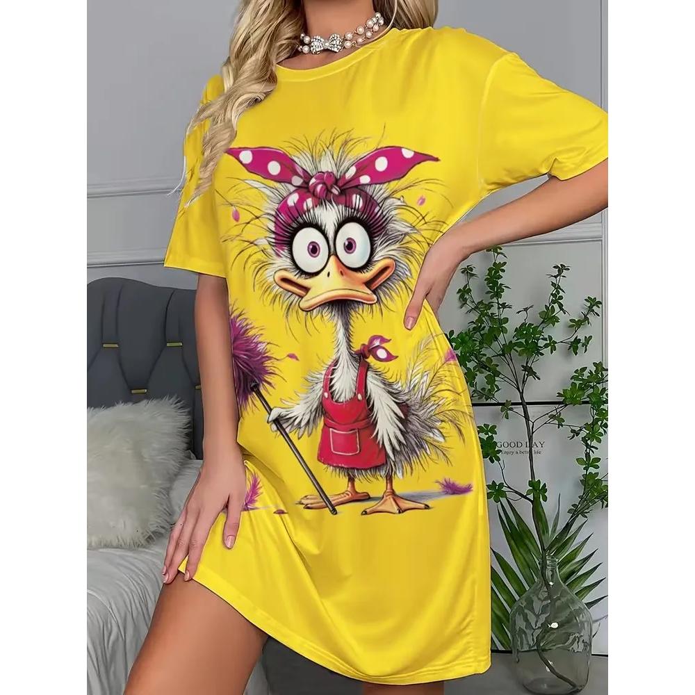 Fashion Versatile Comfort Animal Print Dress Casual Breathable Crew Neck Casual Dresses