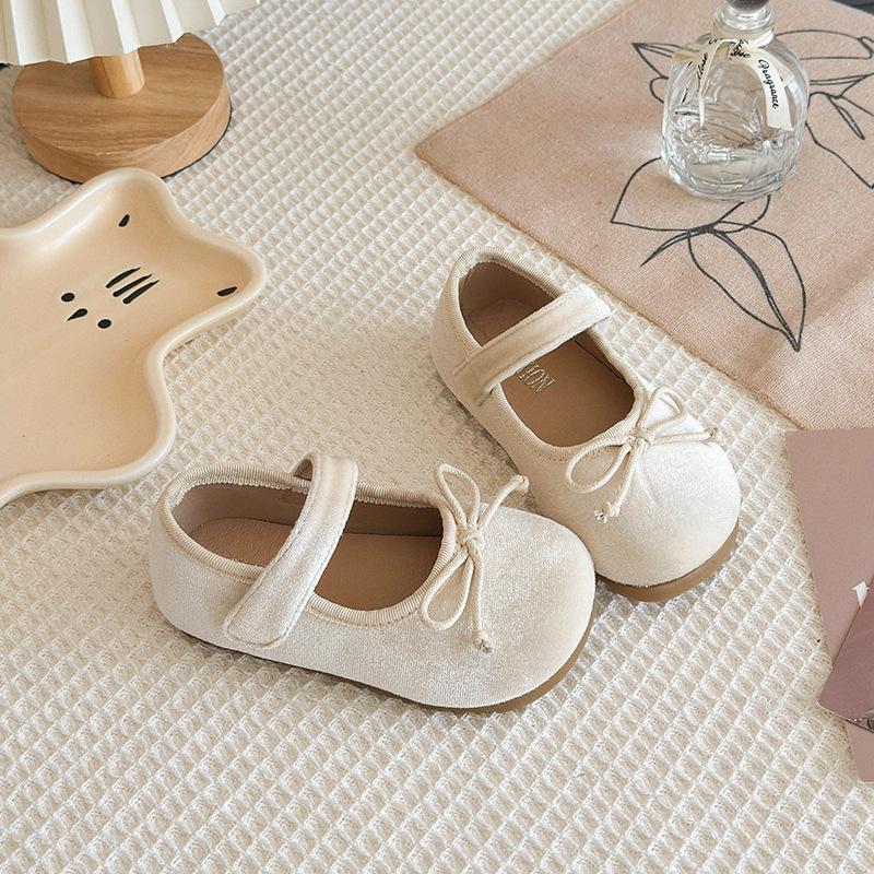 Girls' Korean Style Princess Shoes - Spring/Autumn Velvet Bowknot Flats