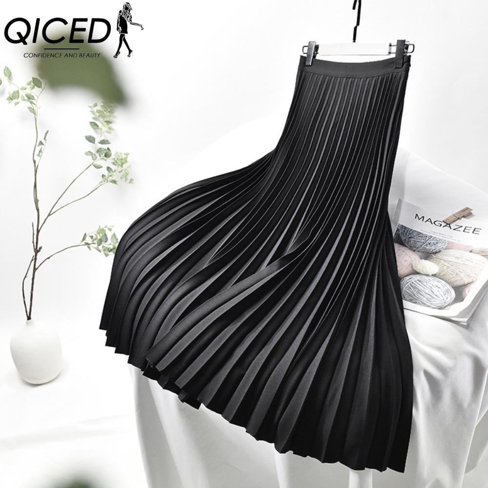 QICED Fustă de vară de primăvară pentru femei, modă casual, culoare solidă, cu imprimeu