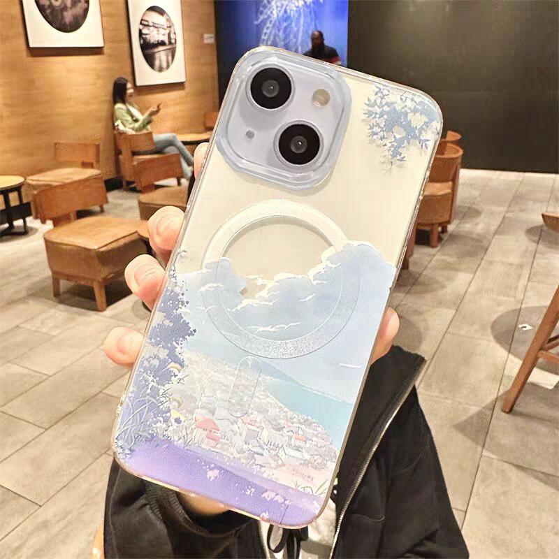 Landscape Scenery Magnetic Wireless Charge Case For iPhone 11 12 Pro Max 17 Air 16 16E Mini 7 8 Plus Clear Soft Cover