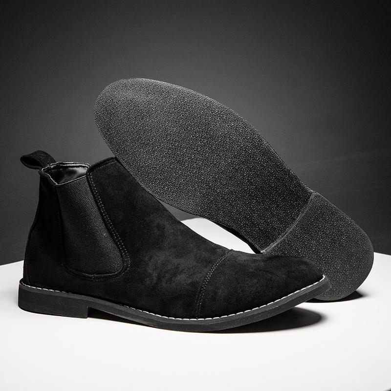 Fashion Men's Chelsea Boots British Style Slip On Shoes Comfortable Suede Leather Business Dress Shoes Elastic Strap Ankle Boots