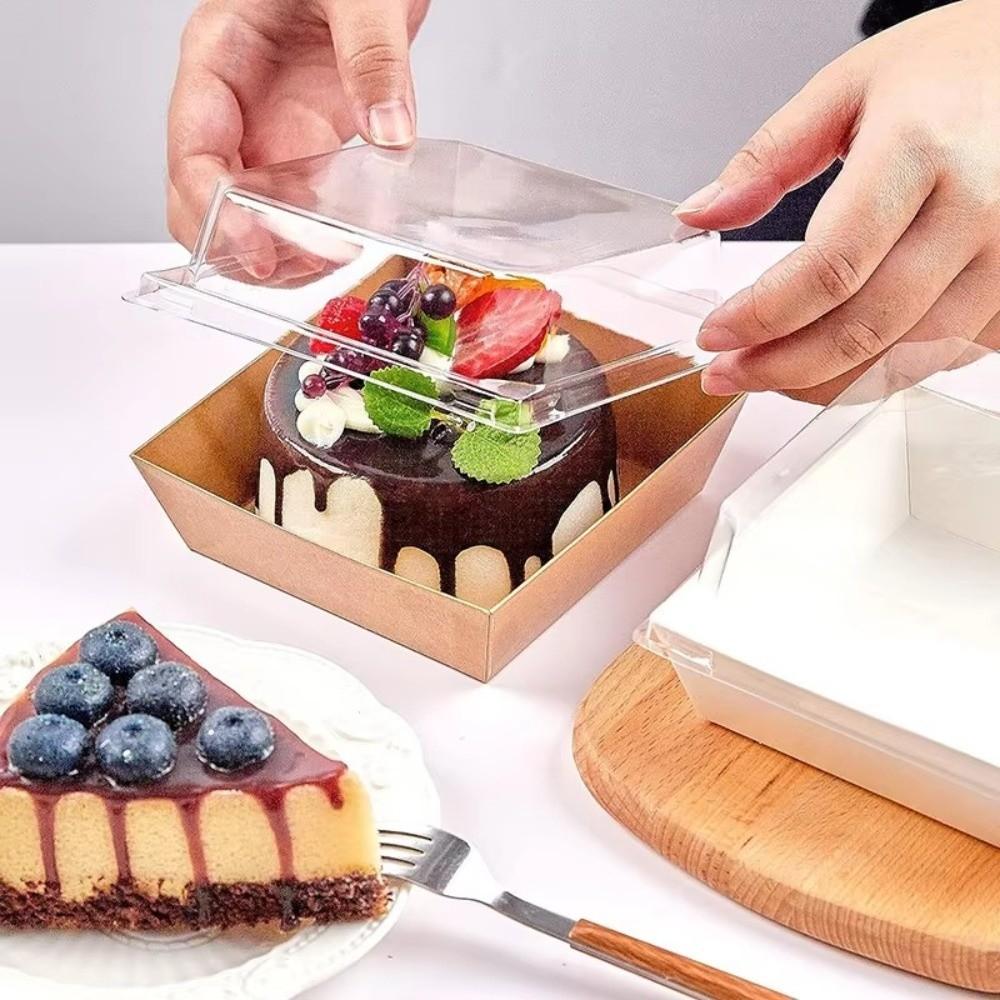 20pcs New With Clear Lid Kraft Paper Cake Box Food Packaging Clear Lid Packaging Box Disposable Food Box Party Supplies