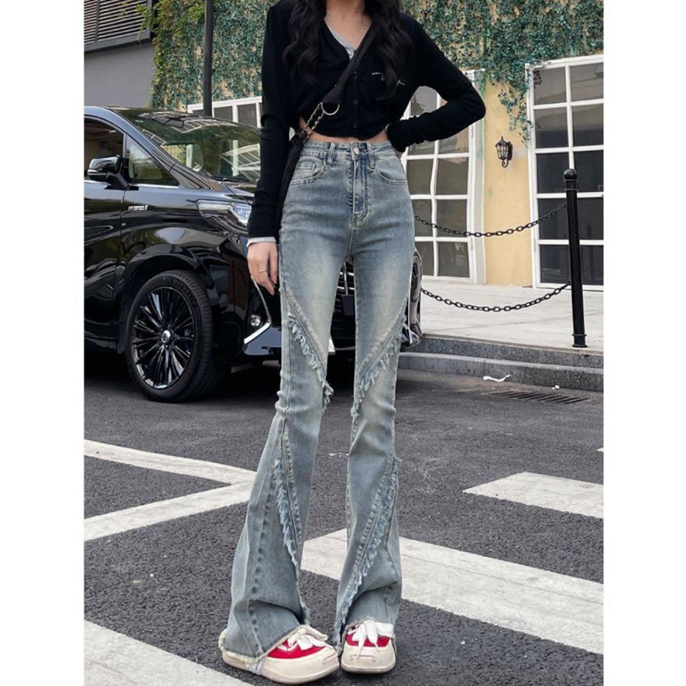 

Маленькие джинсы для мытья пола женская одежда осень и зима новый нишевый дизайн чувство разреза микро-клеш XL