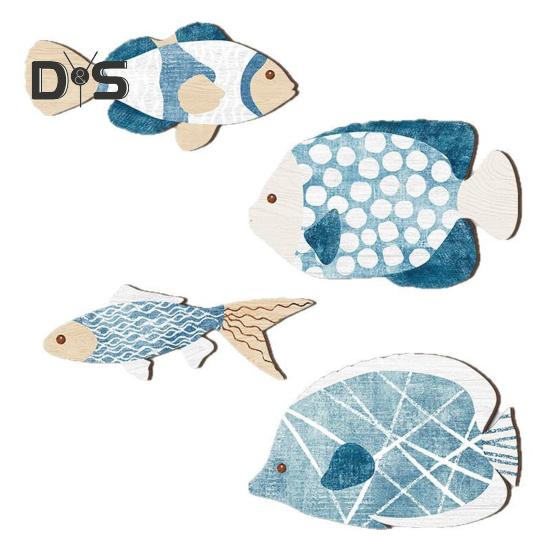 

4 шт. подвесные украшения в форме рыбок подвески гладкие края без заусенцев декоративные рыбки украшения деревянный декор синий