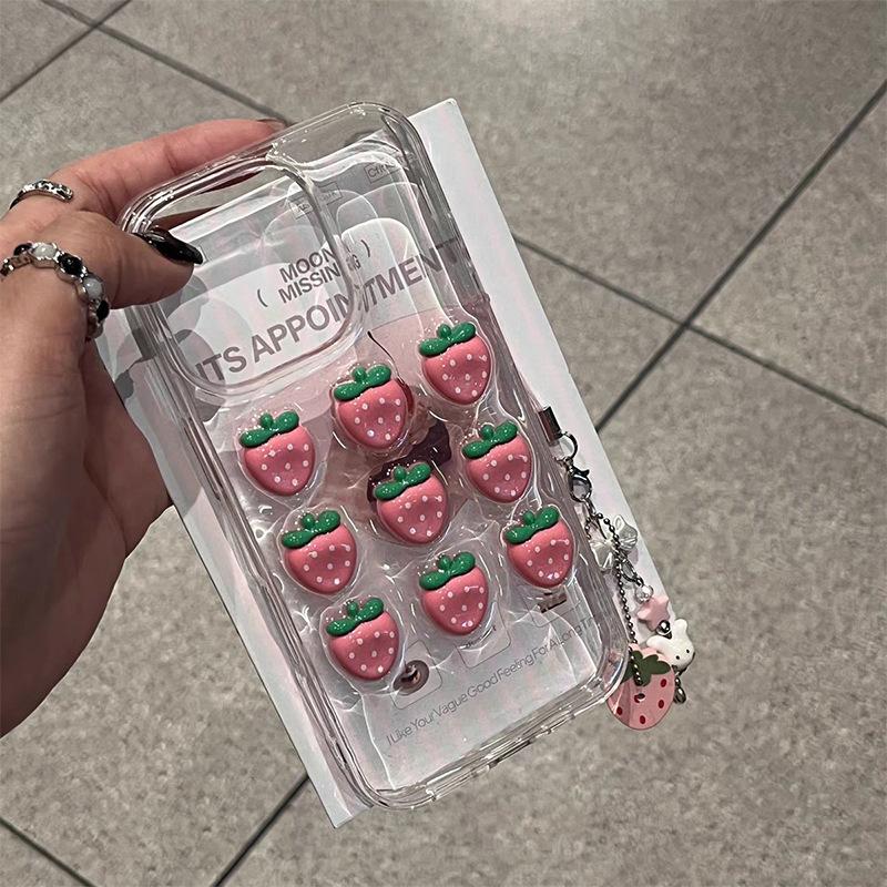 

Для IPhone16promax Трехмерный клубничный чехол для телефона для Apple 15pro Прозрачный клей 17 Женская модель Противоударный For iPhone 17Promax