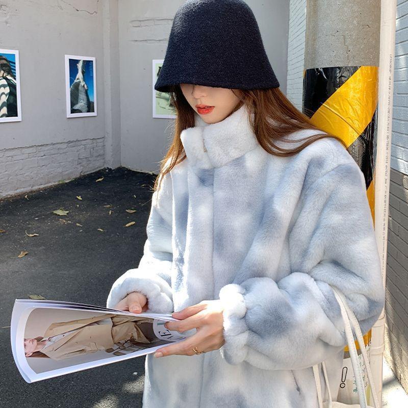 New Lamb Plush Imitation Leather Jacket Women's Tide Autumn and Winter Loose Furry Stand-up Collar Sweater