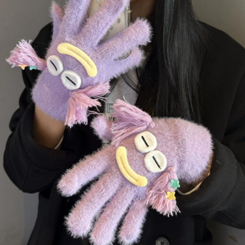 Korean version Cute funny ugly cute gloves winter female velvet warm windproof cold student riding touch screen five fingers