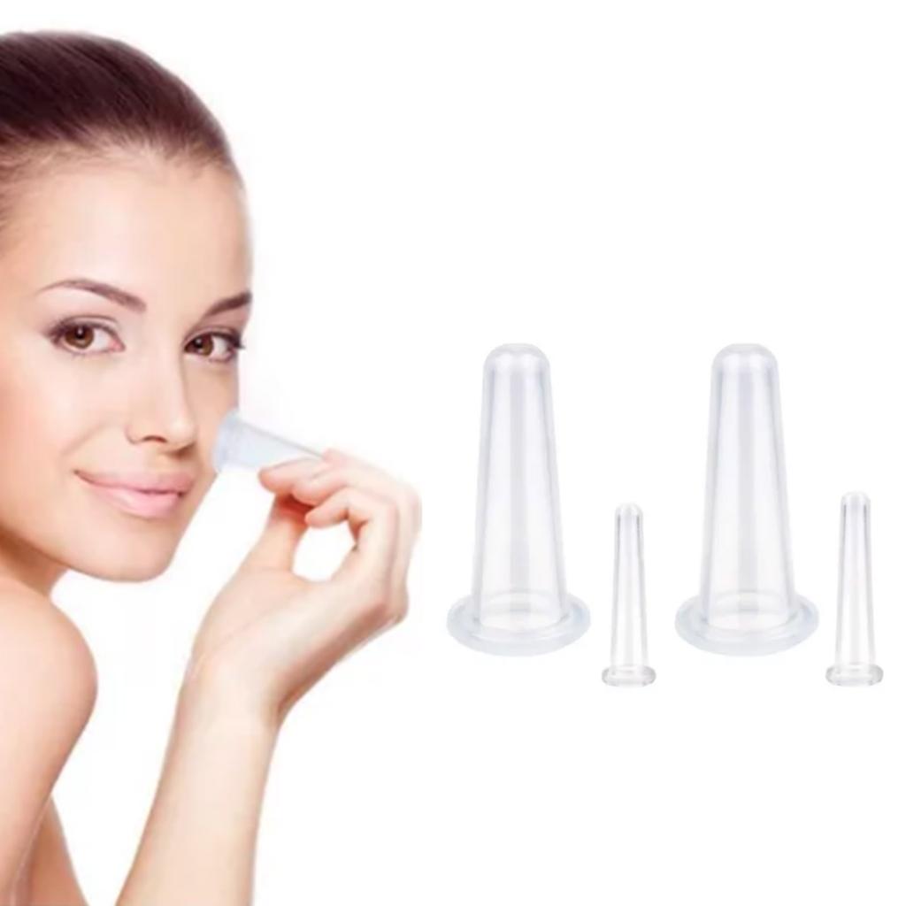 4PCS Vacuum Suction Massage Cup Liquid Silicone Facial Cupping Set for Adults Home Use White