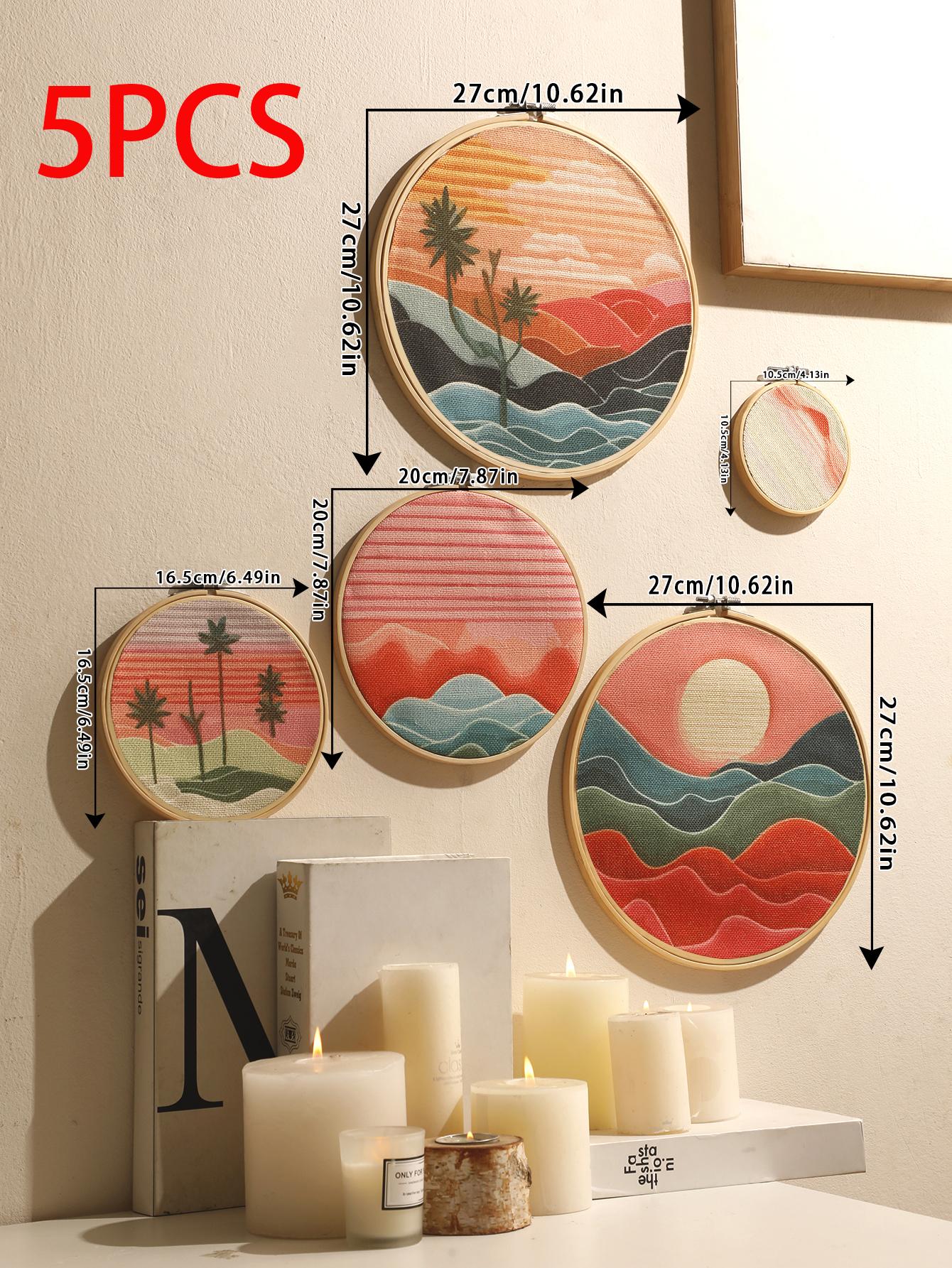 

5 шт. Цветные круглые бамбуковые круги Настенное панно с пейзажем Декор для комнаты спальни Эстетичный Бохо Домашний декор Рождественские подарки