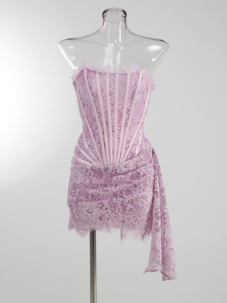 Elegant Lace Waist Tube Top Dress - European & American Style