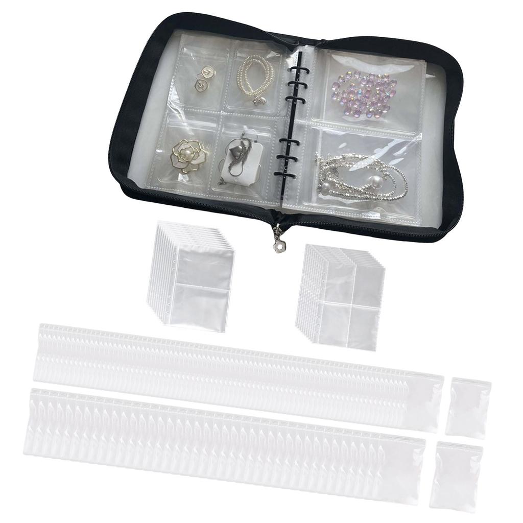Travel Jewelry Organizer with PVC Bags Transparent Storage Book Pockets for Necklaces Earrings Rings and Bracelets