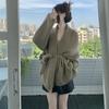 Knitted Female Cardigan Bathrobe Wind Aura Type Lace Up Autumn Winter Lazy Loose Sweater
