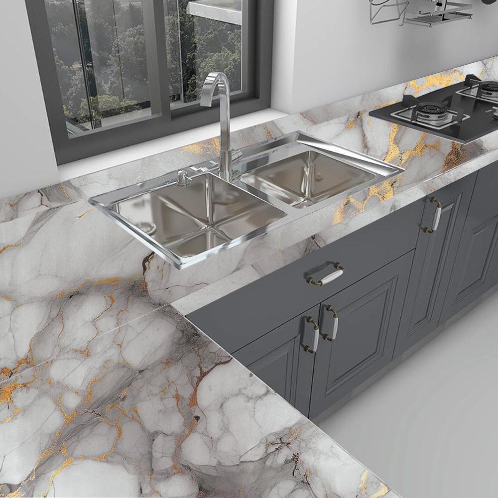 40Cm Marble Self-Adhesive Oil Fume Sticker Oil Resistant Mold Proof Kitchen Background Home Ornament Water-Repellent Wall Decals
