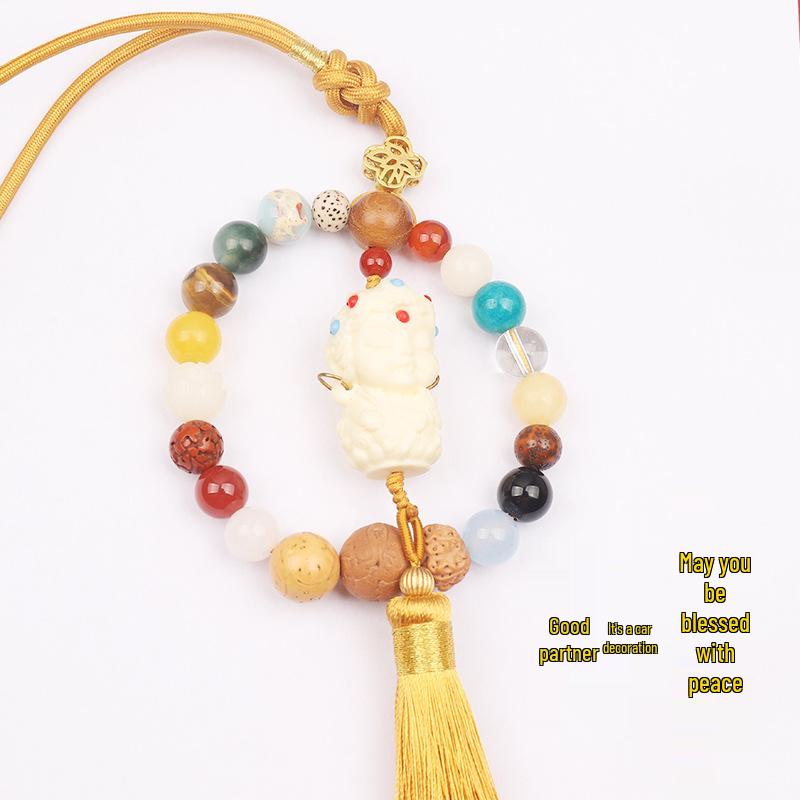 Eighteen-Seed Car Pendant: Safe Travel Charm, Bodhi Bead Ornament, Premium Temple Decoration.