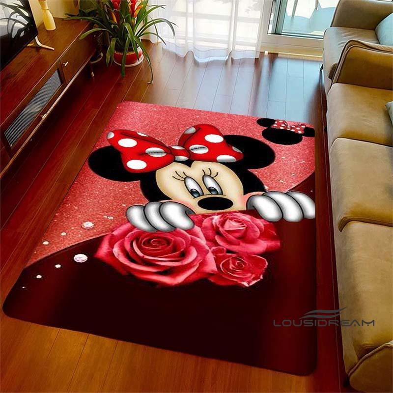 Cute Pink Minnie Mouse Cartoon Rug, Suitable for Living Room, Bedroom, Kitchen, Hallway, Children's Non-slip Floor Mat,