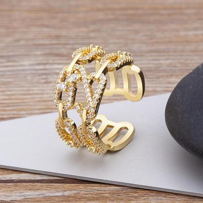 Neue klassische trendige Damenmode Kupferring voller Zirkoniumgeometrie Fingerring einstellbar offen Schmuck Trauringe