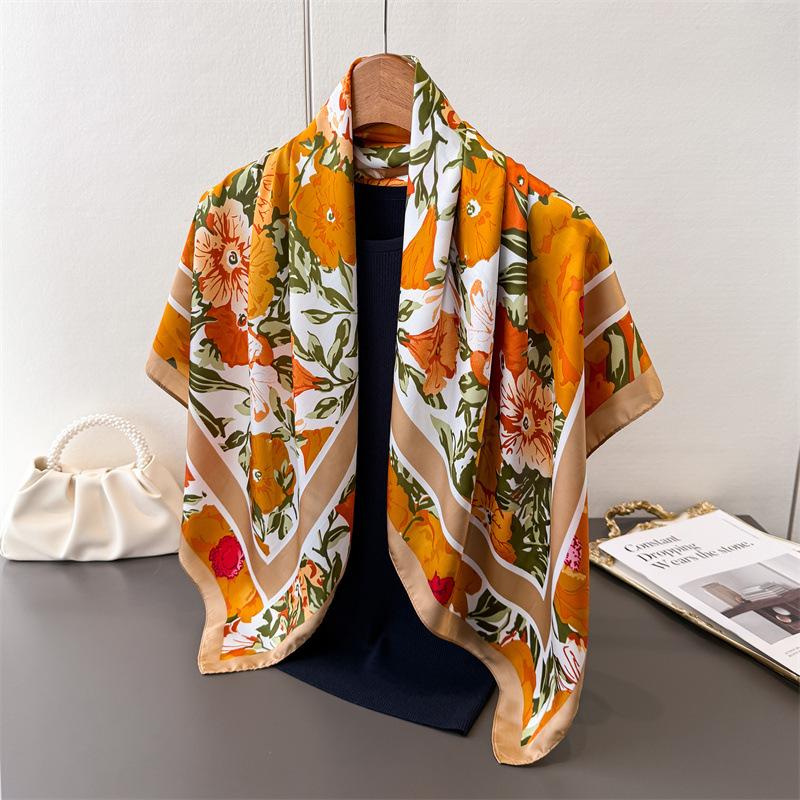 

Light Luxury Imitation Silk High-End Printing Large Square Scarf Silk Scarf Shawl Headscarf Neck Protection Scarf Decorative 90*90cm