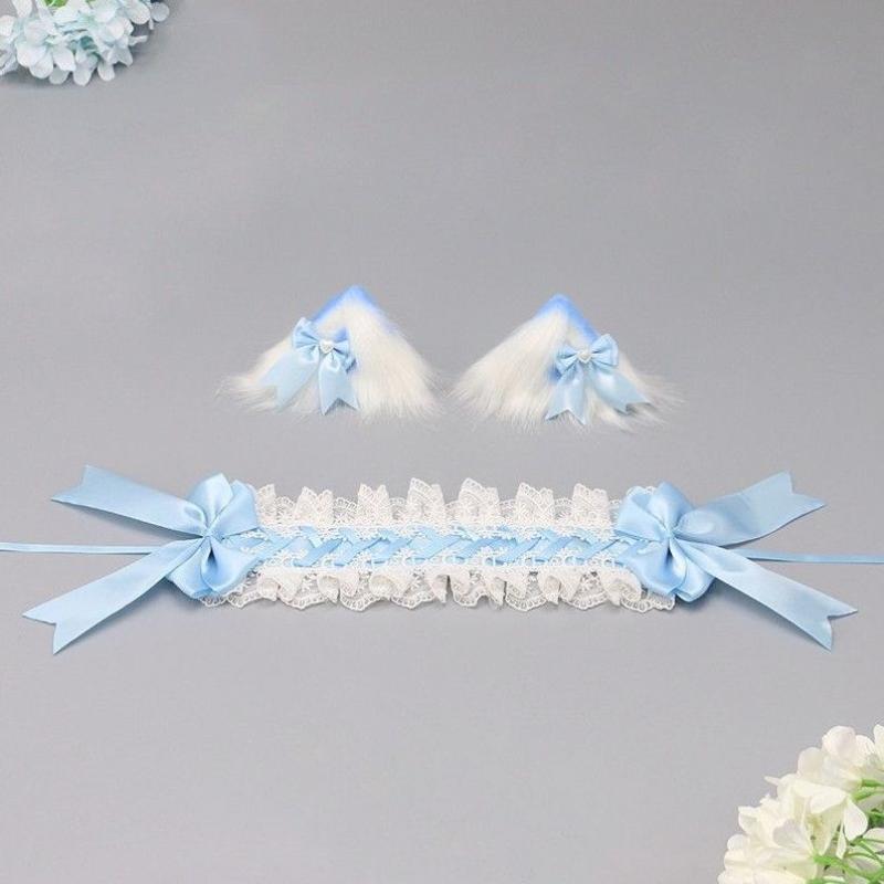 3Pcs/Set Women Y2K Girl Handmade Bow Lace Hairband Cat Ear Hair Clip Kawaii Headband Lolita Cosplay Hair Accessories