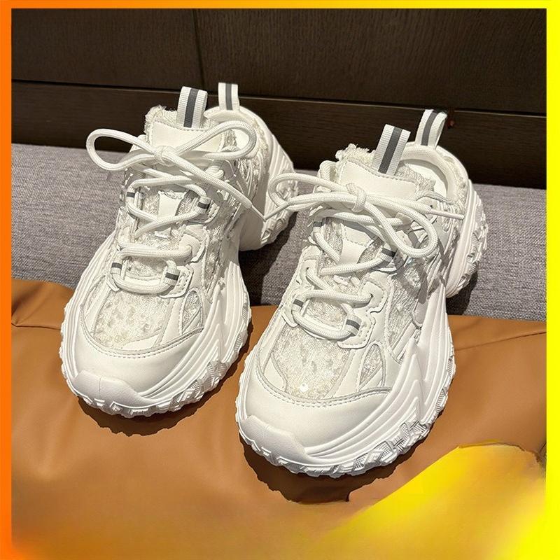 

Tire Bottom Daddy Shoes Women Heelless Baotou Half Slippers 2025 New Spring and Summer Thick Sole Sneaker Casual Shoes Tide 35 грязно-белый