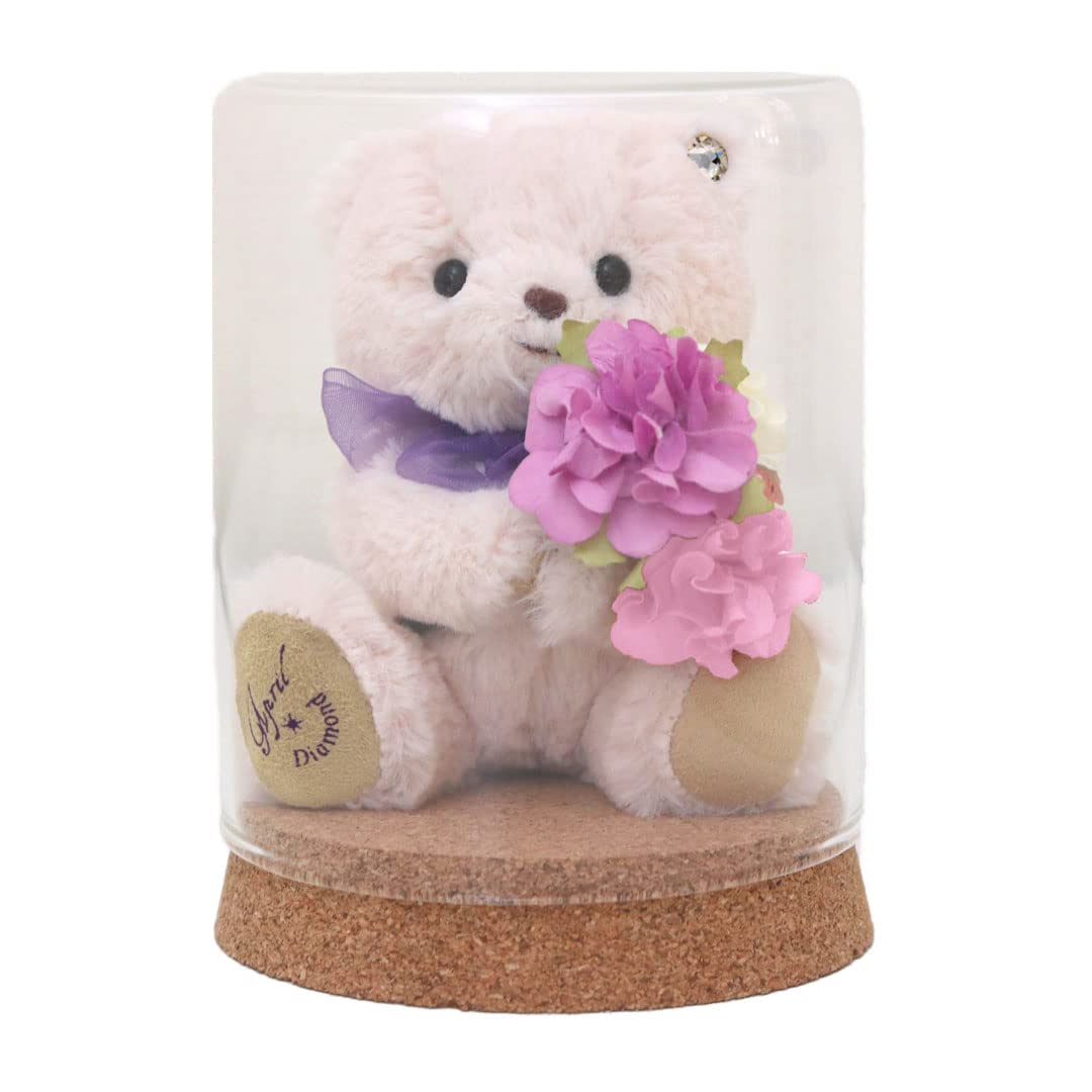 

Birthday Teddy Bear Mini Flower Glass Gift tete [Petit Lou] & Bouquet, (April)