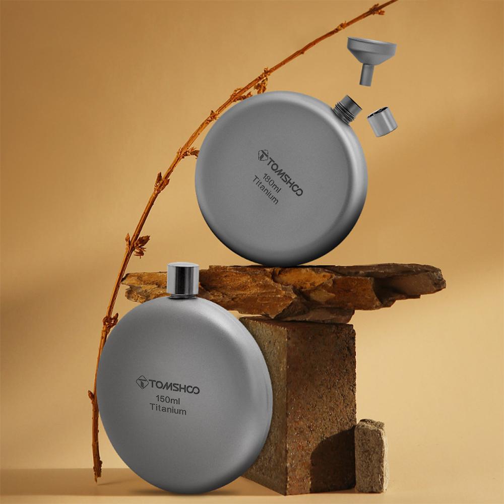 150ml/180ml Titanium Flask Alcohol Whisky Wine Flask with Refill Funnel for Outdoor Camping