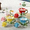 Colorful Ceramic Coffee Cup Saucer Set Enamel Flower Mug Wedding Gift Creative Afternoon Camellia Tea Cup Breakfast Milk Mug