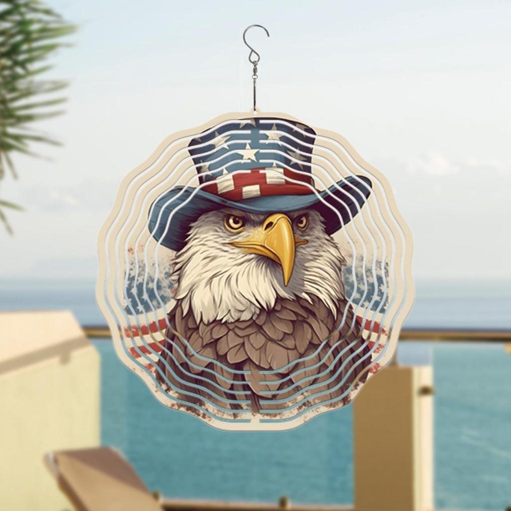 3D Eagle and Flag Wind Spinner Patriotic Garden Sculpture 12 Inch Durable Stainless Steel Outdoor Decor
