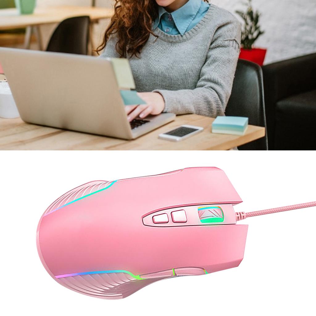 Wired Mouse Pink Ergonomic Design RGB Backlit Motion Detection 5.9ft Cable Gaming Mouse for Gaming Office Study