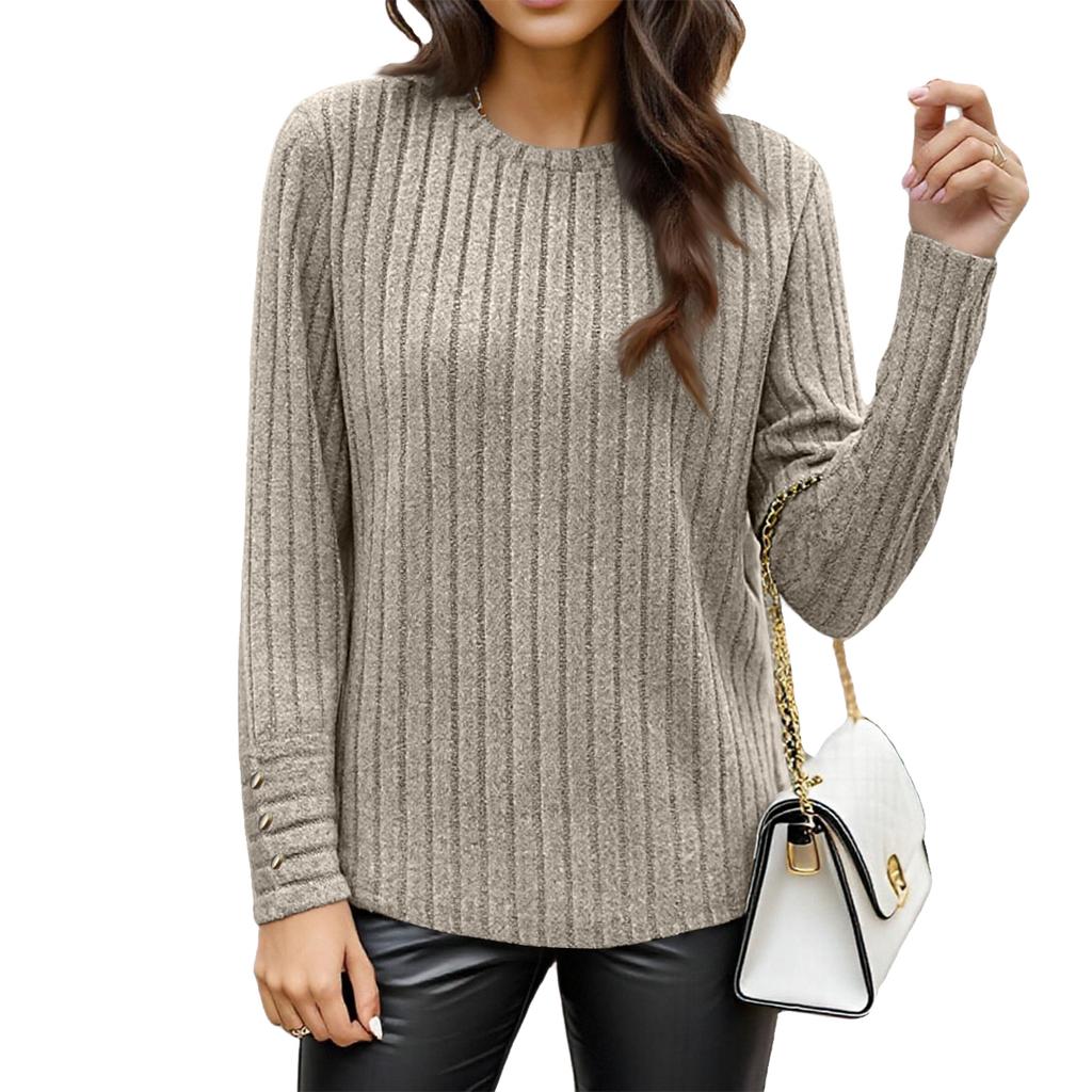Women's Round Neck Plus Size Solid Color Casual Fashion Long Sleeve Button Top