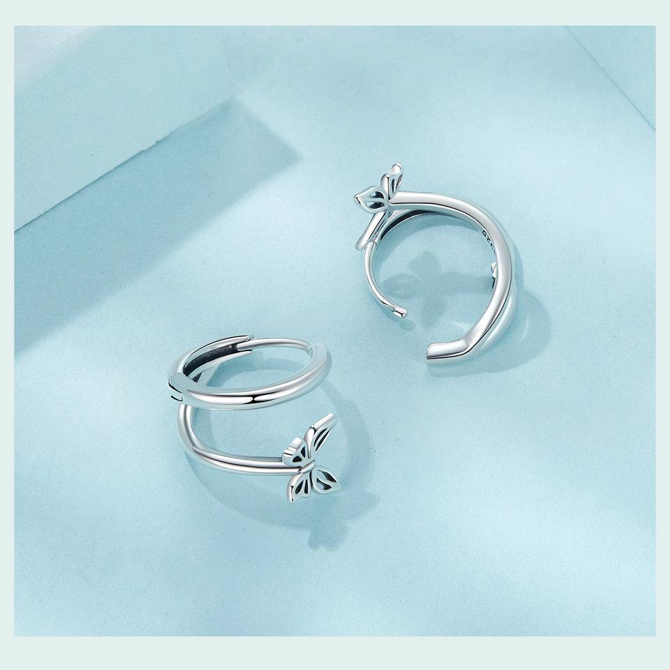 WOSTU 925 Sterling Silber Schmetterling Creolen Mode Abendaccessoires Creolen für Damen Mädchen Feiner Schmuck