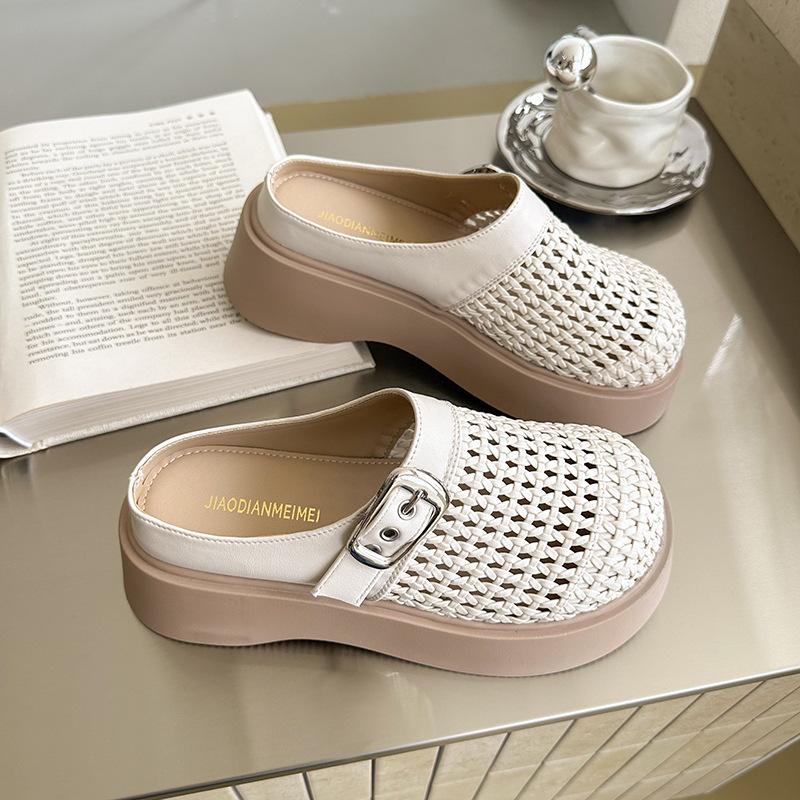 

Маффин толстоподошвенные женские рыболовные сети новая весна и лето ретро плетеная сумка голова полушлепанцы маленькие сандалии 35 бежевый