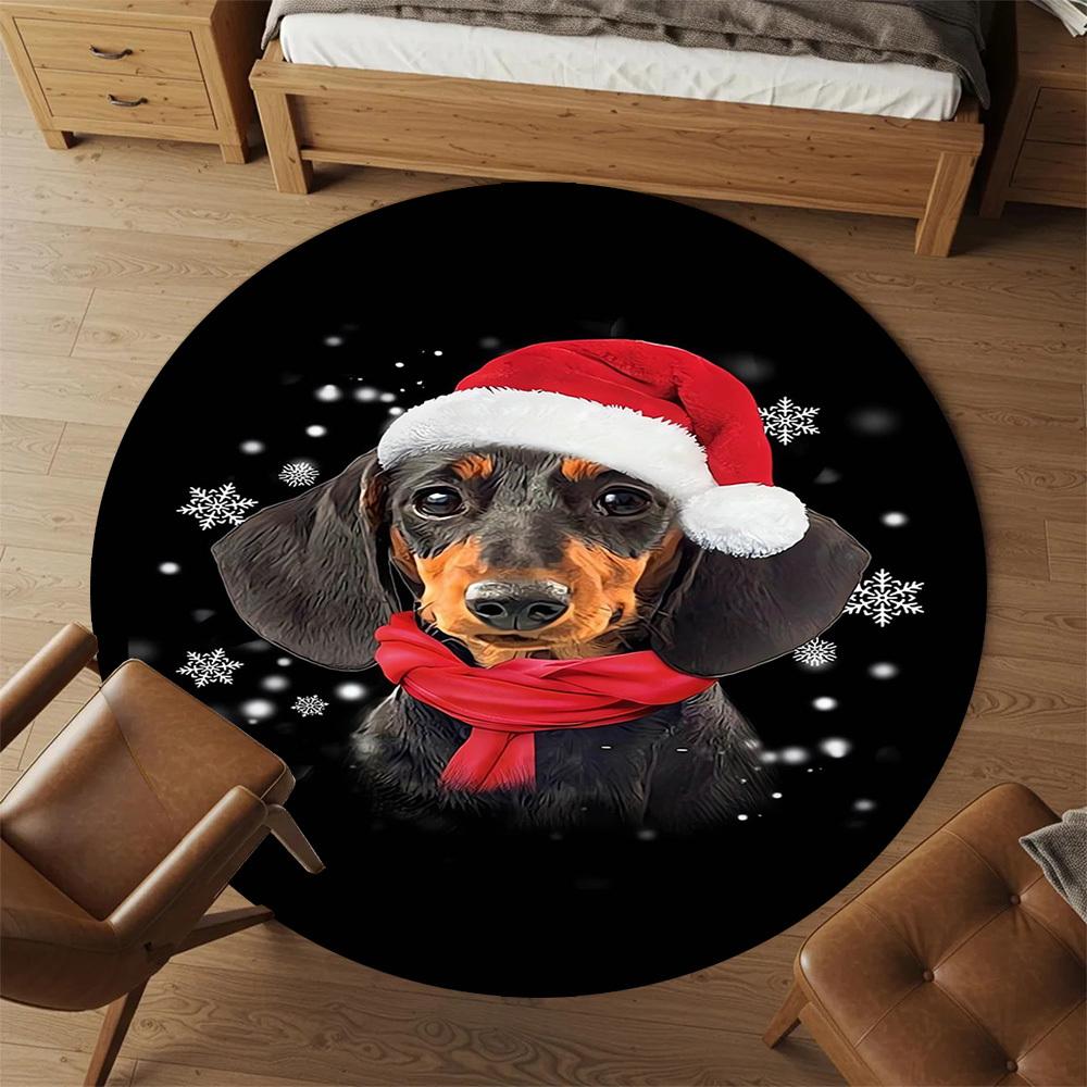1pc Santa hat, snowflakes Pattern Office Round Rugs, Under Chair Round Rugs for Living Room, Bedroom, Bathroom Decoration Carpet 091860