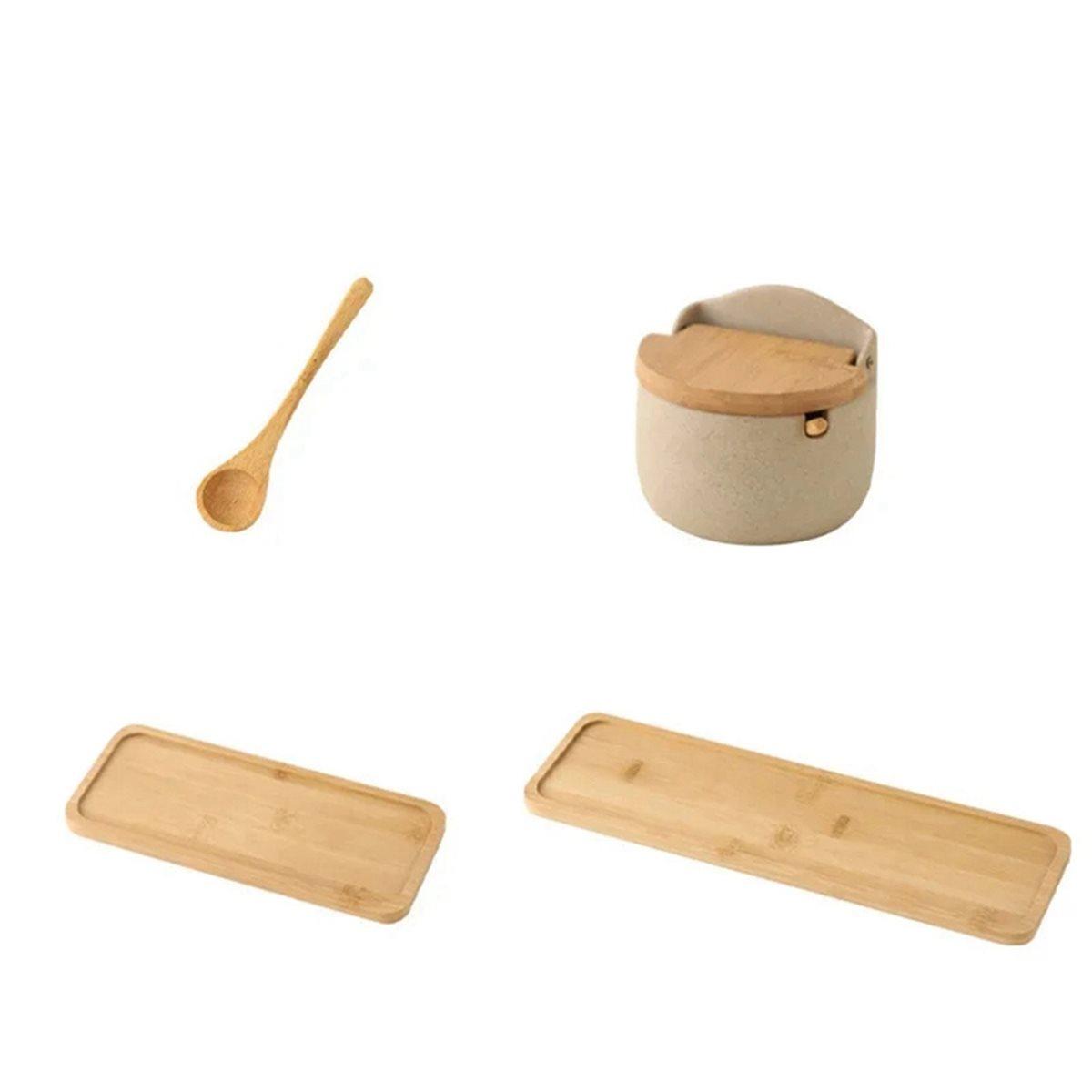 

Ceramic Seasoning Jar Bamboo Lid Spice Jar with Spoon Kitchen Sugar Salt Spices Storage Box Household Container China Mainland