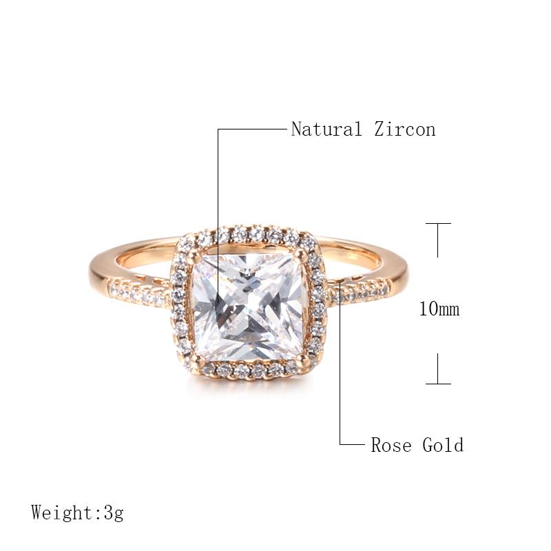 Kinel kwadratowe cyrkonie pierścionki dla kobiet biżuteria ślubna panny młodej w kolorze różowego złota